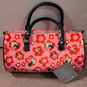 Disney Parks Pink Floral Minnie Women's Barrel Satchel And Crossbody Bag NWT